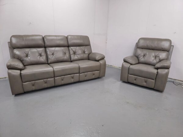 Cody Grey Leather 3 and 1 Seater Manual Recliner Sofa and Chair