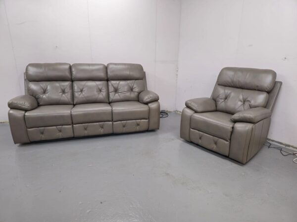 Cody Grey Leather 3 and 1 Seater Manual Recliner Sofa and Chair - Image 2