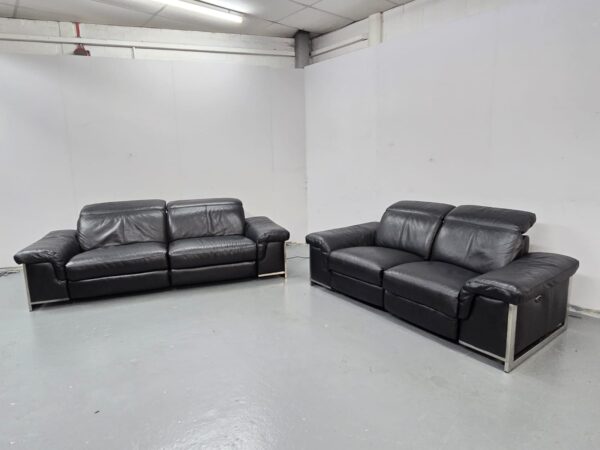 Dfs Black Leather 3 and 2 Seater Electric Recliner Sofas with Adjustable Headrest - Image 2