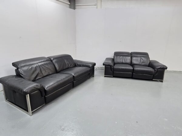 Dfs Black Leather 3 and 2 Seater Electric Recliner Sofas with Adjustable Headrest - Image 3
