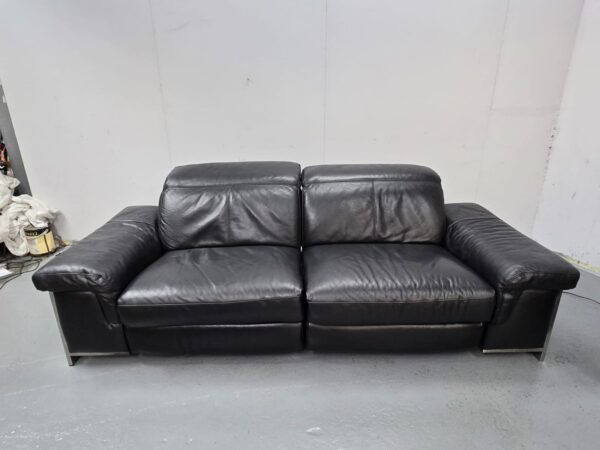 Dfs Black Leather 3 and 2 Seater Electric Recliner Sofas with Adjustable Headrest - Image 9