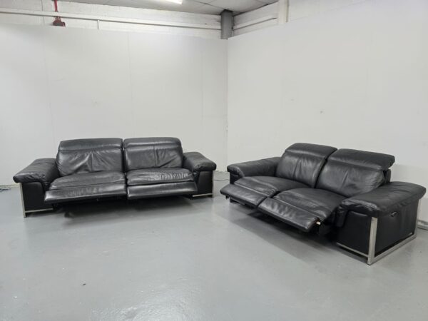 Dfs Black Leather 3 and 2 Seater Electric Recliner Sofas with Adjustable Headrest - Image 7