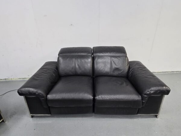 Dfs Black Leather 3 and 2 Seater Electric Recliner Sofas with Adjustable Headrest - Image 10