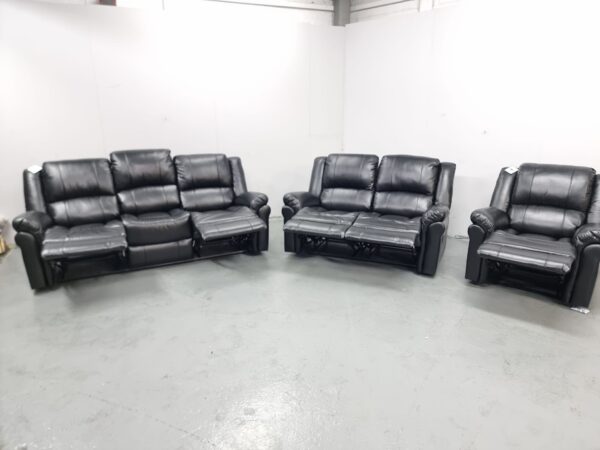 Suzi Black Leather 3 Piece Suite Manual Recliner Sofas and Chair - Image 4