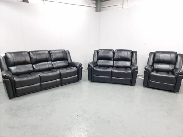 Suzi Black Leather 3 Piece Suite Manual Recliner Sofas and Chair - Image 3