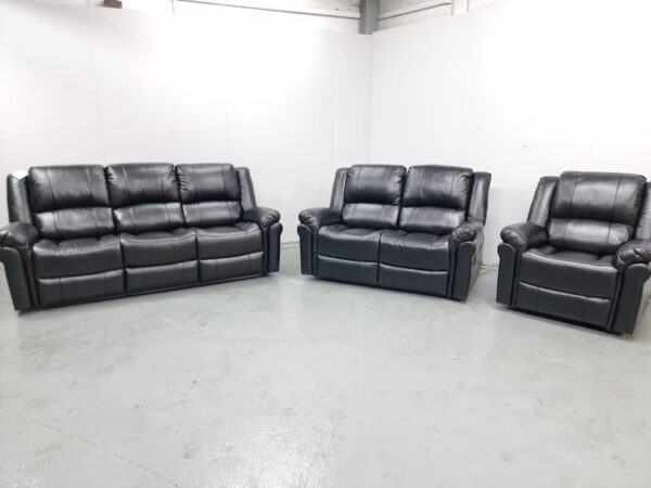 Suzi Black Leather 3 Piece Suite Manual Recliner Sofas and Chair