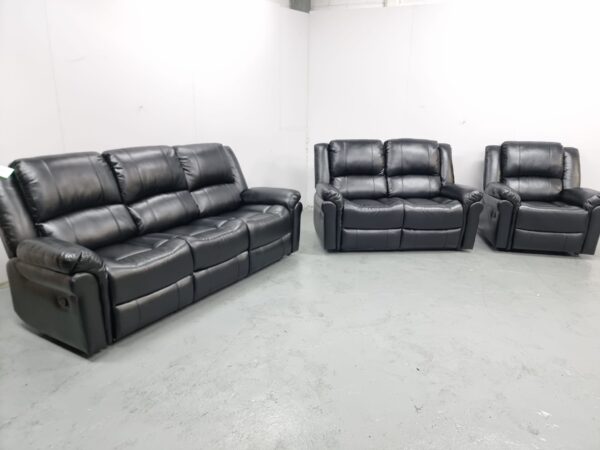Suzi Black Leather 3 Piece Suite Manual Recliner Sofas and Chair - Image 2