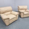 Full Leather Cream Manual Recliner Chairs - Image 2