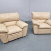Full Leather Cream Manual Recliner Chairs - Image 4