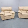 Full Leather Cream Manual Recliner Chairs - Image 3