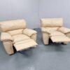 Full Leather Cream Manual Recliner Chairs - Image 5