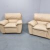 Full Leather Cream Manual Recliner Chairs