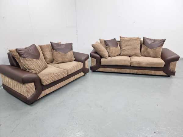 Corded Brown 3 and 2 Seater Sofas - Image 2