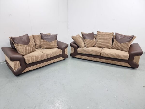 Corded Brown 3 and 2 Seater Sofas - Image 3