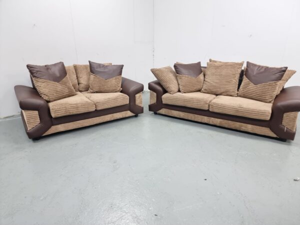 Corded Brown 3 and 2 Seater Sofas - Image 4
