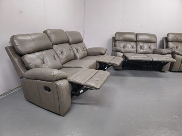 Cody Grey Leather 3 and 2 Seater Manual Recliner Sofa - Image 4