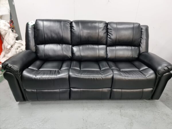 Suzi Black Leather 3 and 2 Seater Manual Recliner Sofas - Image 3