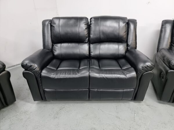 Suzi Black Leather 3 and 2 Seater Manual Recliner Sofas - Image 4
