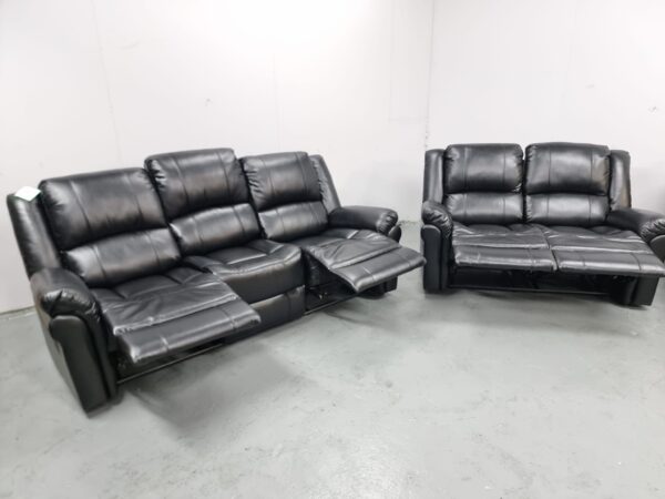 Suzi Black Leather 3 and 2 Seater Manual Recliner Sofas - Image 5