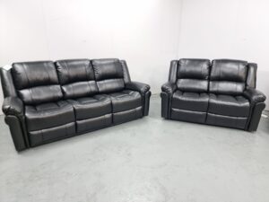 Suzi Black Leather 3 and 2 Seater Manual Recliner Sofas