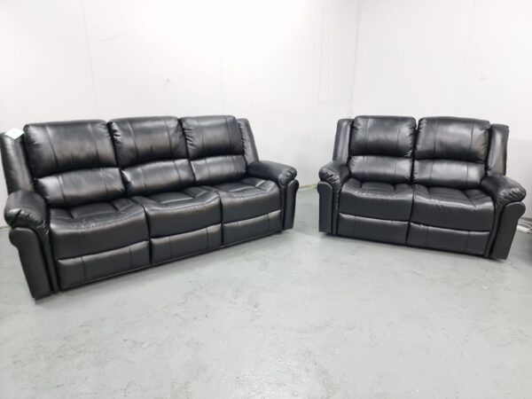 Suzi Black Leather 3 and 2 Seater Manual Recliner Sofas