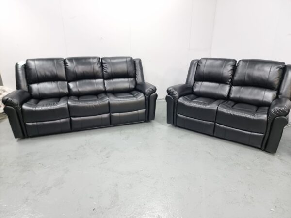 Suzi Black Leather 3 and 2 Seater Manual Recliner Sofas - Image 2