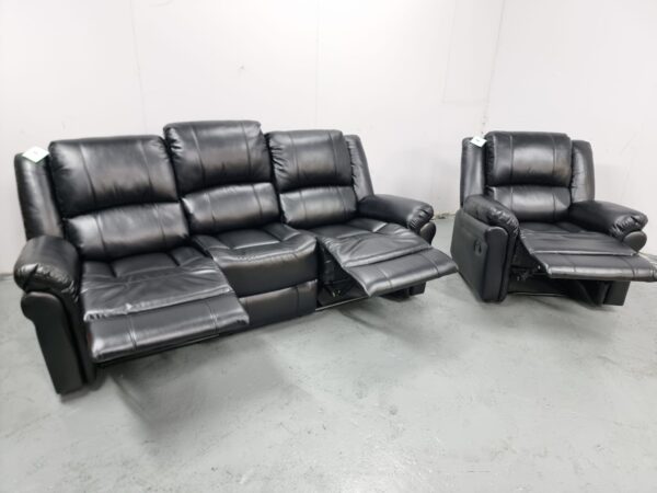 Suzi Black Leather 3 and 1 Seater Manual Recliner Sofa and Chair - Image 3