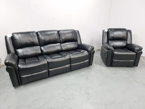 Suzi Black Leather 3 and 1 Seater Manual Recliner Sofa and Chair - Image 2