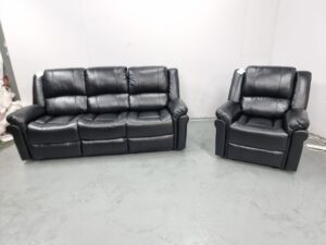 Suzi Black Leather 3 and 1 Seater Manual Recliner Sofa and Chair
