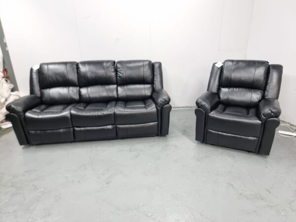Suzi Black Leather 3 and 1 Seater Manual Recliner Sofa and Chair