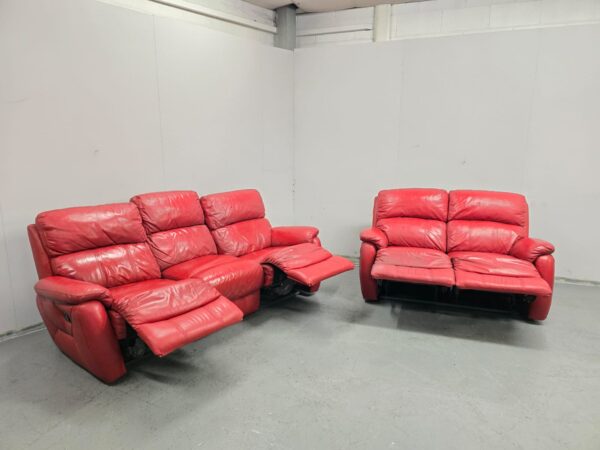 Dfs Red Leather 3 and 2 Seater Manual Recliner Sofas - Image 6