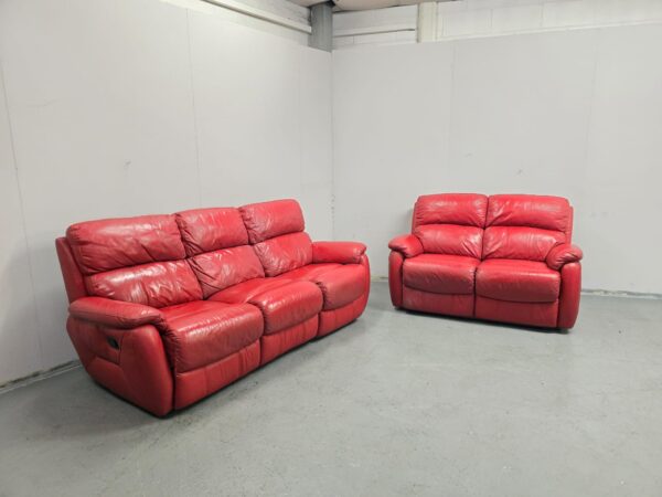 Dfs Red Leather 3 and 2 Seater Manual Recliner Sofas - Image 3