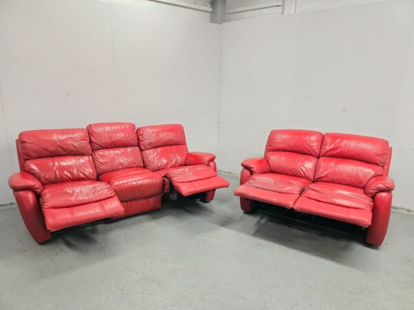 Dfs Red Leather 3 and 2 Seater Manual Recliner Sofas - Image 5