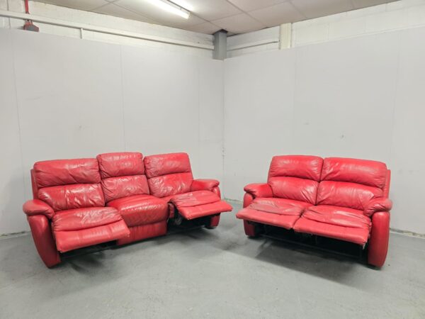 Dfs Red Leather 3 and 2 Seater Manual Recliner Sofas - Image 7