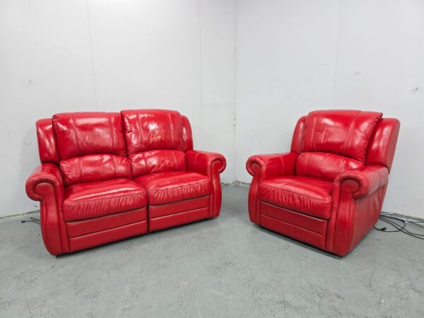 Red Leather 2 and 1 Seater Manual Recliner Sofa and Chair