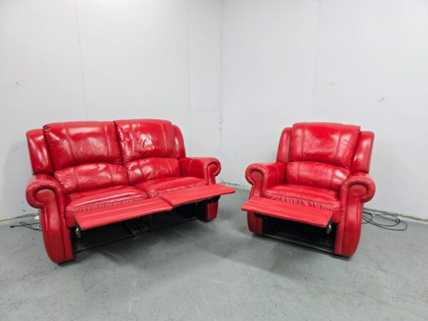 Red Leather 2 and 1 Seater Manual Recliner Sofa and Chair - Image 6