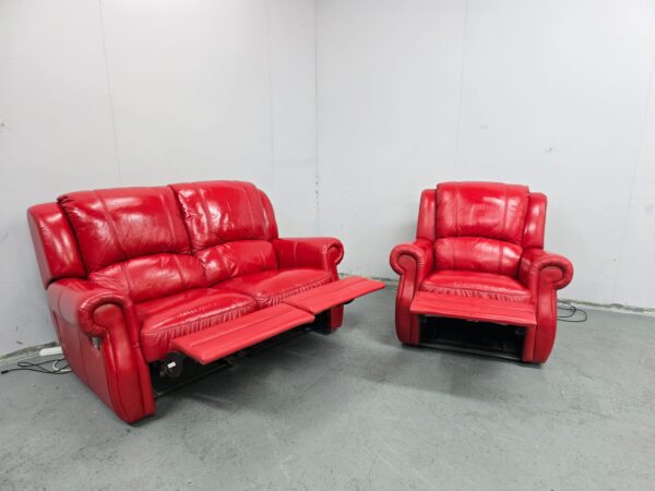 Red Leather 2 and 1 Seater Manual Recliner Sofa and Chair - Image 5