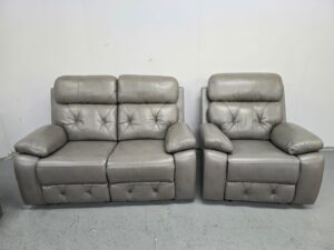 Cody Grey Leather 2 and 1 Seater Manual Recliner Sofa and Chair