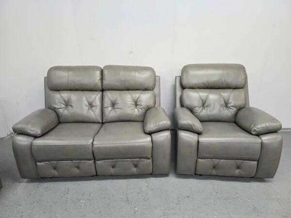 Cody Grey Leather 2 and 1 Seater Manual Recliner Sofa and Chair