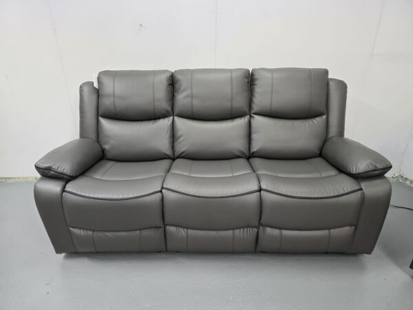 Harald Grey Leather 3 Seater Electric Recliner Sofa with USB
