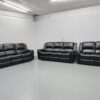 Suzi Black Leather 3 Piece Suite Manual Recliner Sofas