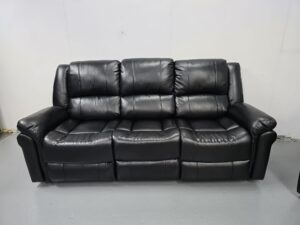 Suzi Black Leather 3 Seater Manual Recliner Sofa