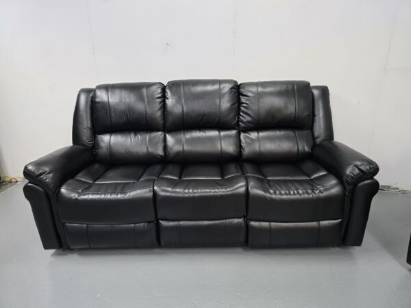 Suzi Black Leather 3 Seater Manual Recliner Sofa