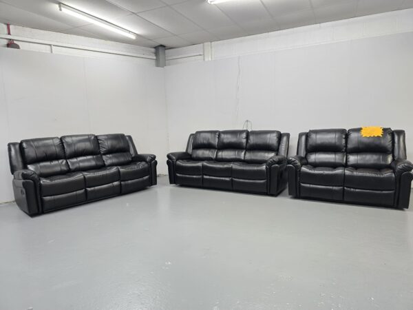 Suzi Black Leather 3 Piece Suite Manual Recliner Sofas