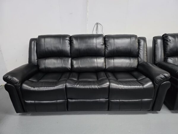 Suzi Black Leather 3 Seater Manual Recliner Sofa - Image 2