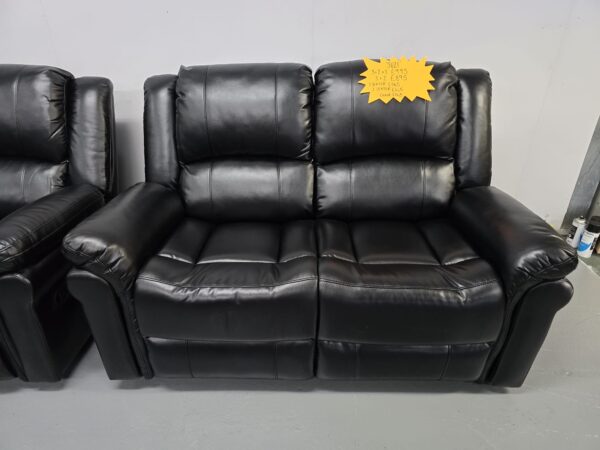 Suzi Black Leather 2 Seater Manual Recliner Sofa - Image 2