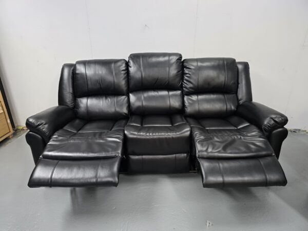 Suzi Black Leather 3 Seater Manual Recliner Sofa - Image 4