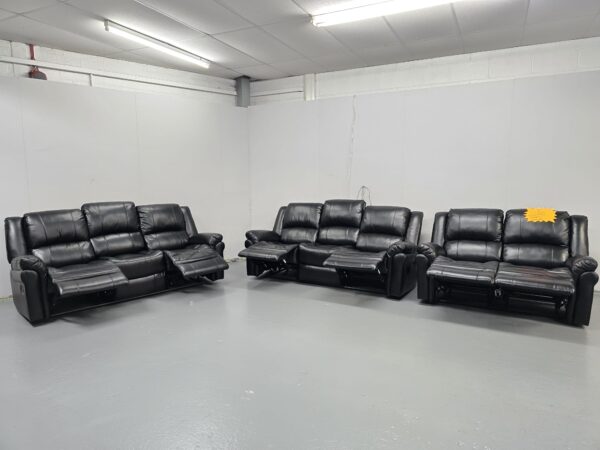 Suzi Black Leather 3 Piece Suite Manual Recliner Sofas - Image 2