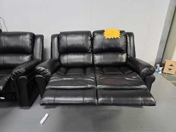 Suzi Black Leather 2 Seater Manual Recliner Sofa - Image 4