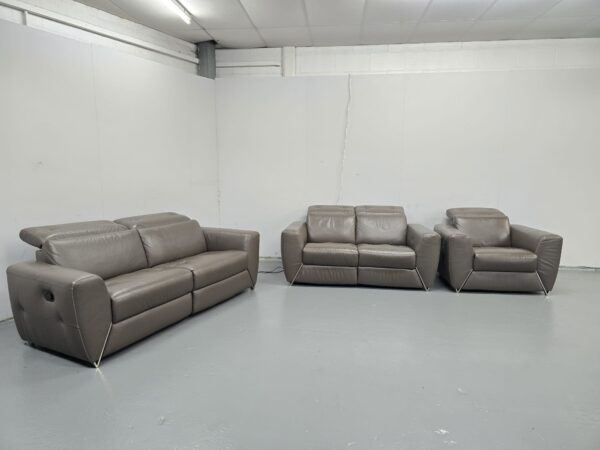Oak Furniture Village Grey Leather 3 Piece Suite Recliner Sofas and Chair - Image 3